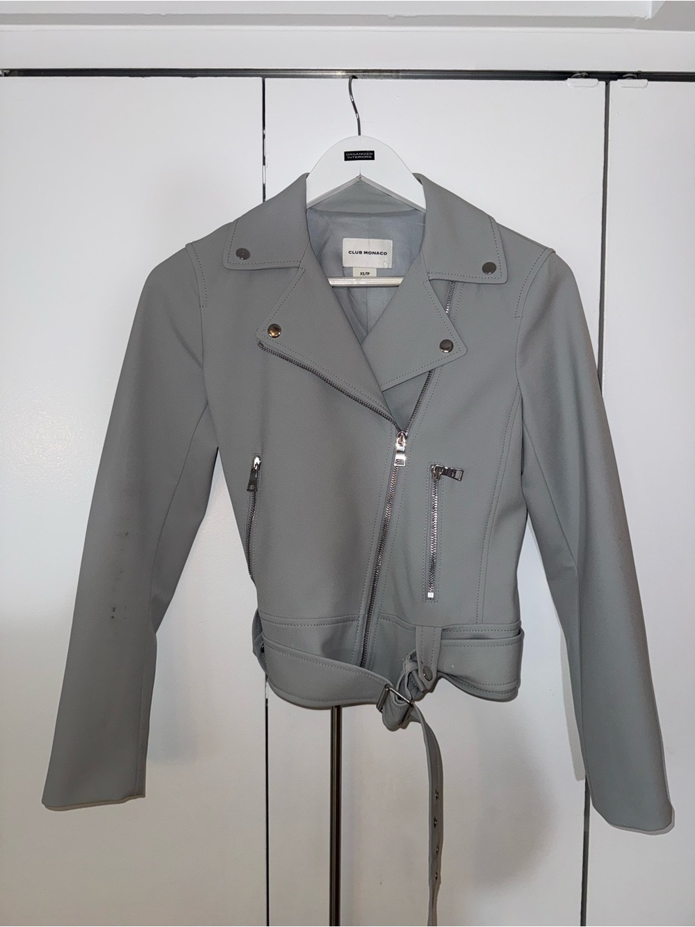 Club Monaco Light Gray Moto Leather Jacket